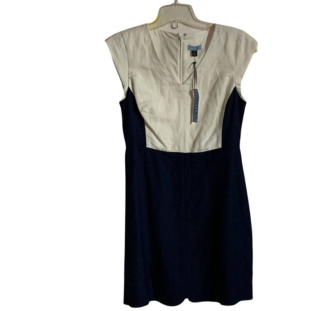 Cynthia rowley linen navy white sleeveless dress NWT 8